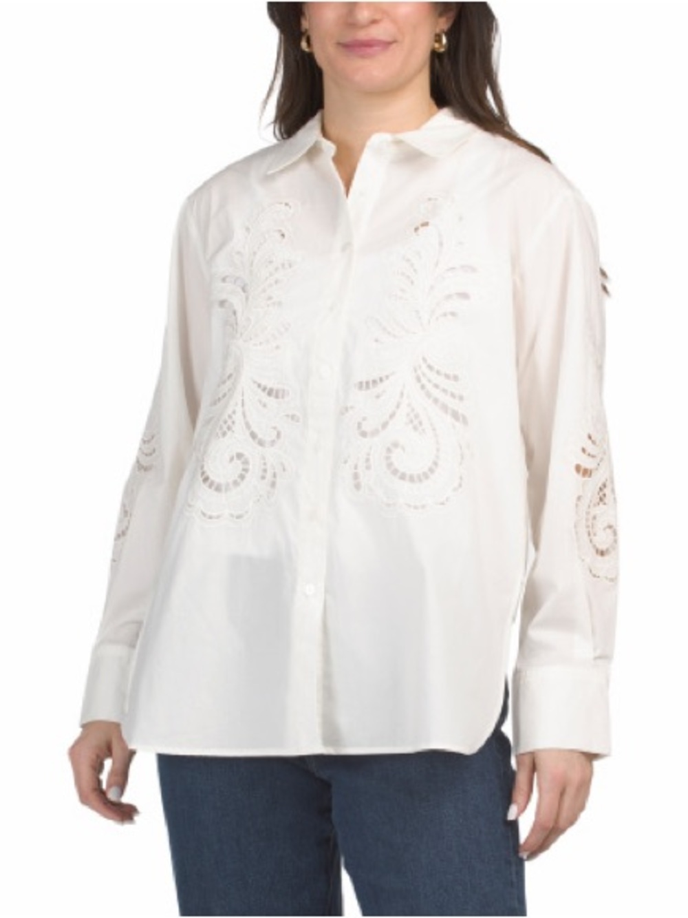 Magaschoni White Eyelet Cutwork Button-Down Shirt